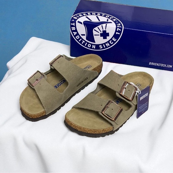 Birkenstock Shoes - Birkenstock Arizona Suede Double Buckle Sandals in Olive